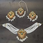 Premium Pearl Choker Set with Earrings & Maang Tikka - Image 3